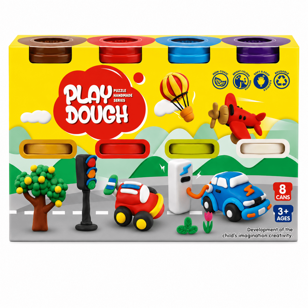 Colorful Play Dough Extruder Set with 8 Dough Tubs & Creative Shape Press Machine for Kids