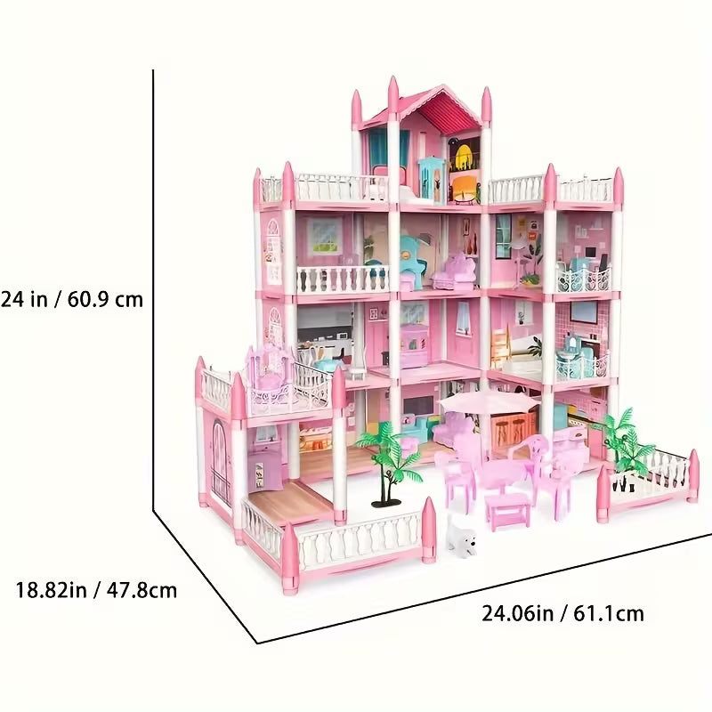Grand Princess Doll House Mansion – 4-Storey Play House with Furniture