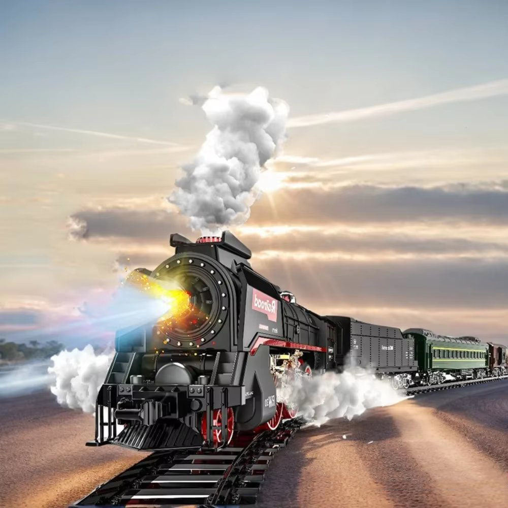 Classical Railroad R/C Steam Train Set with Real Steam, Lights & Sounds (660+ cm Track)