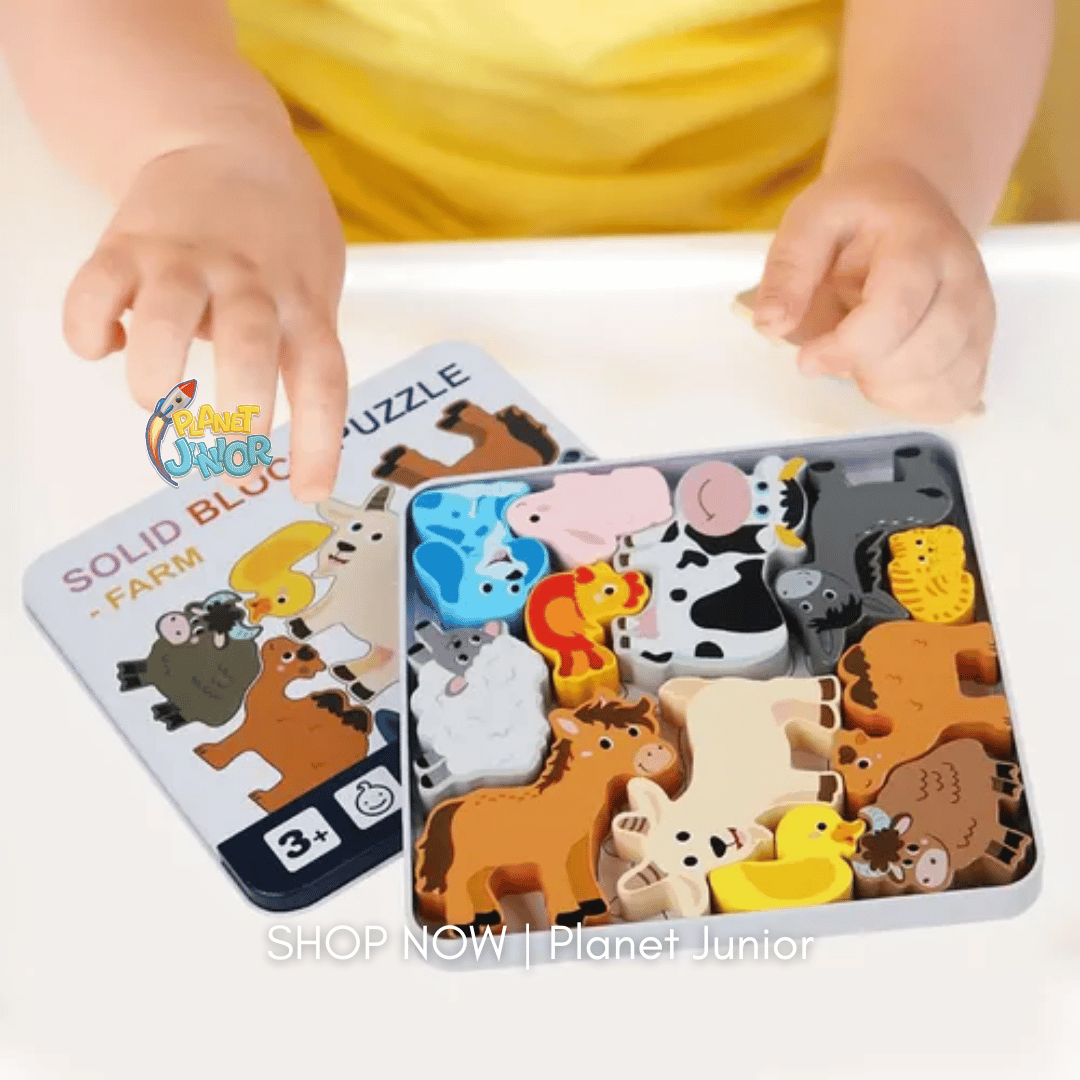 Premium Wooden Farm Animal Block Puzzle
