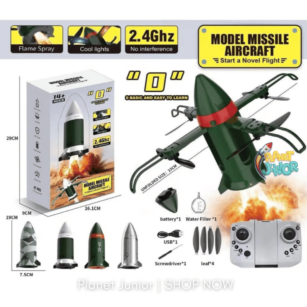 RC Rocket Spray Aircraft with Gravity Control, Lights & Water Mist | Silver