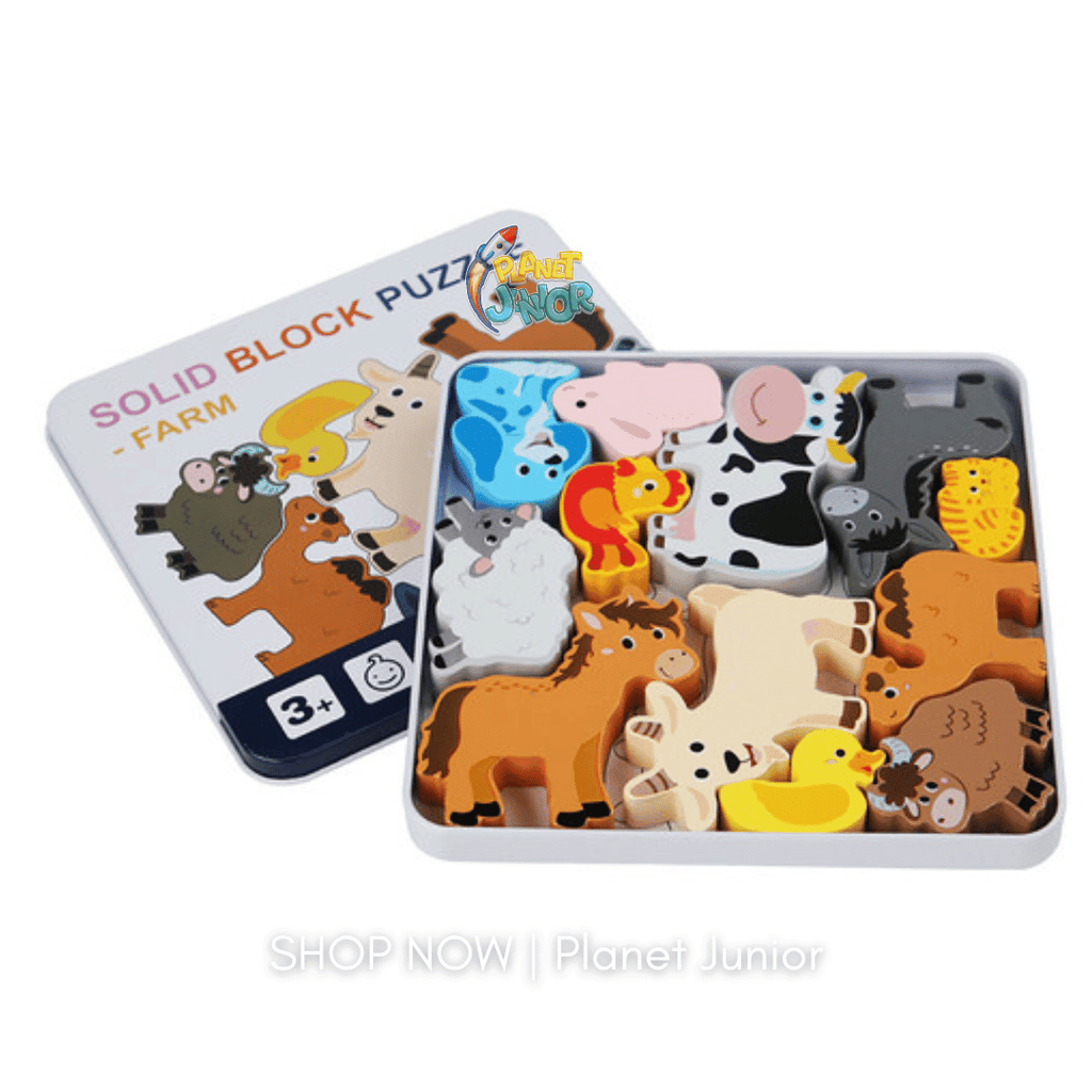Premium Wooden Farm Animal Block Puzzle