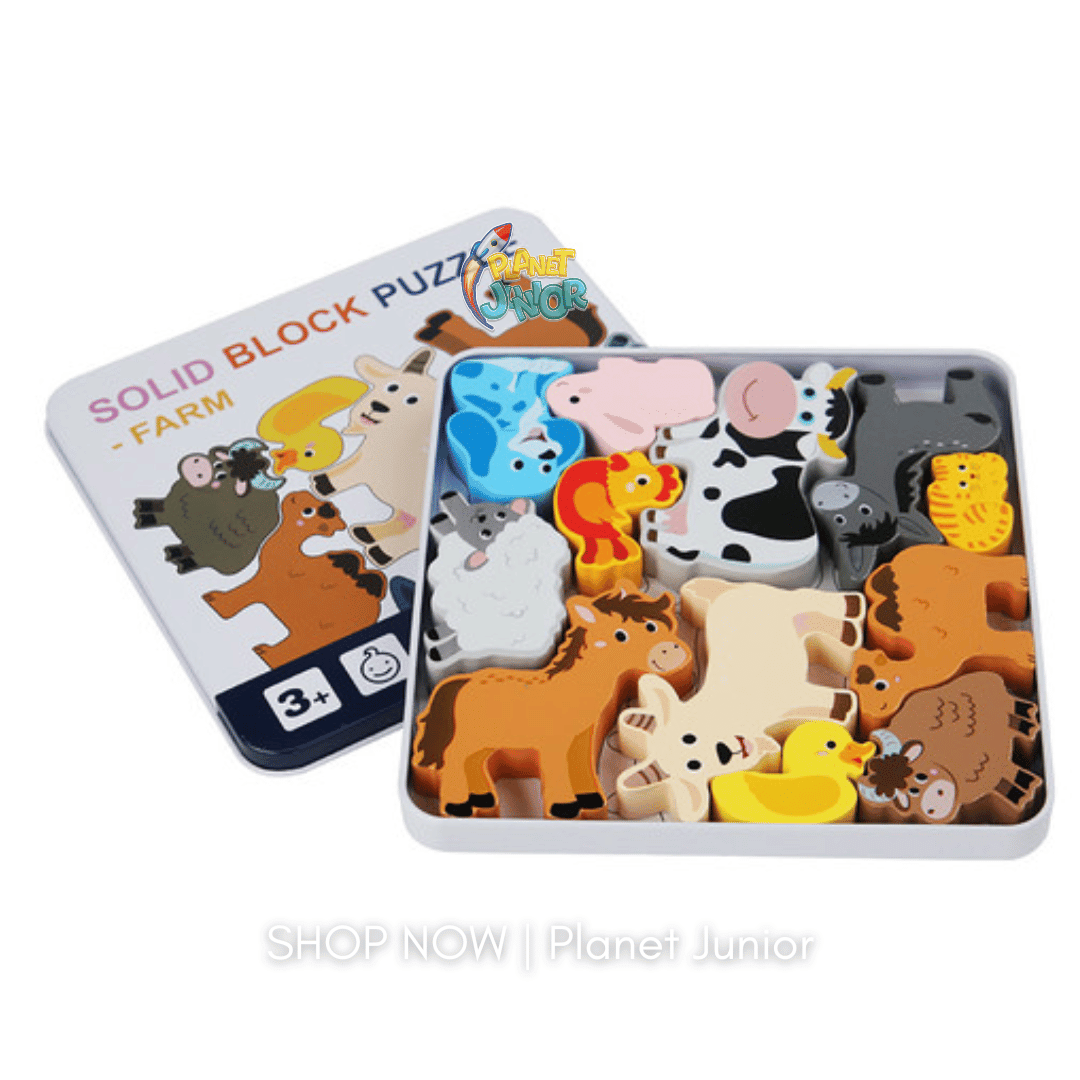 Premium Wooden Farm Animal Block Puzzle