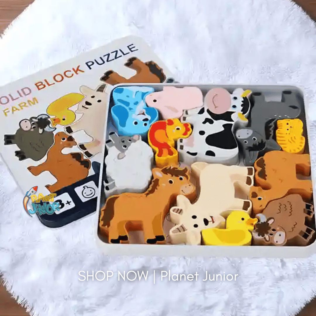 Premium Wooden Farm Animal Block Puzzle