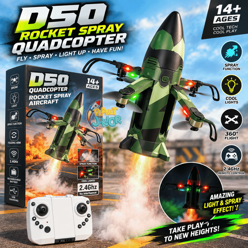 RC Rocket Spray Aircraft with Gravity Control, Lights & Water Mist | Silver