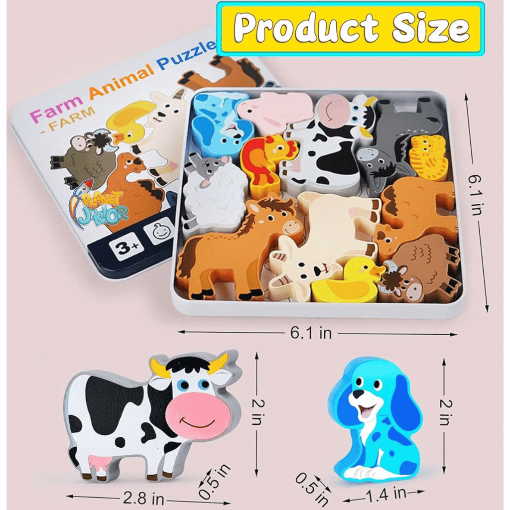 Premium Wooden Farm Animal Block Puzzle