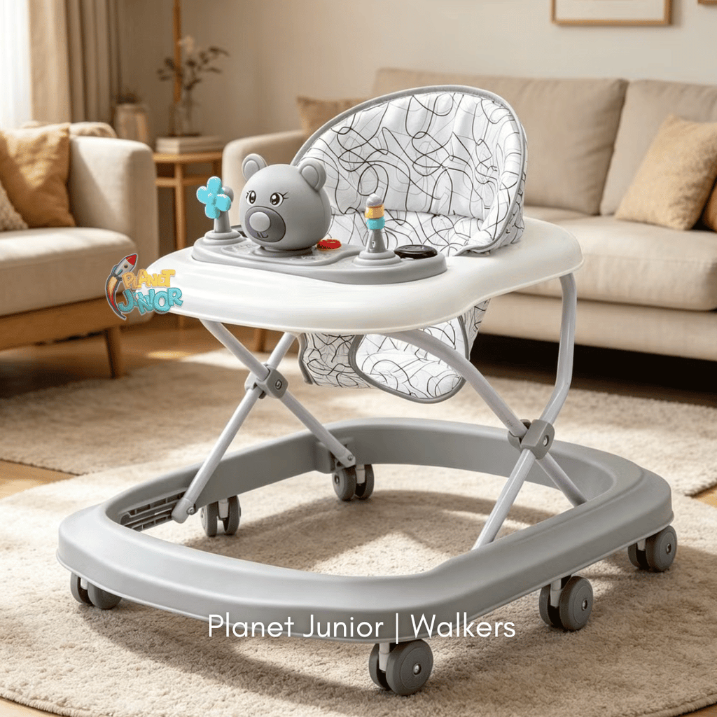 Foldable Baby Walker with Interactive Bear Activity Tray