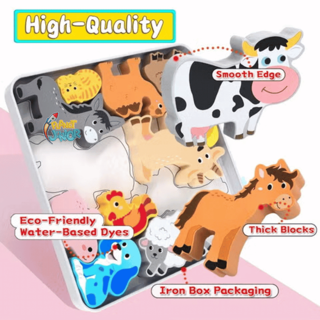 Premium Wooden Farm Animal Block Puzzle
