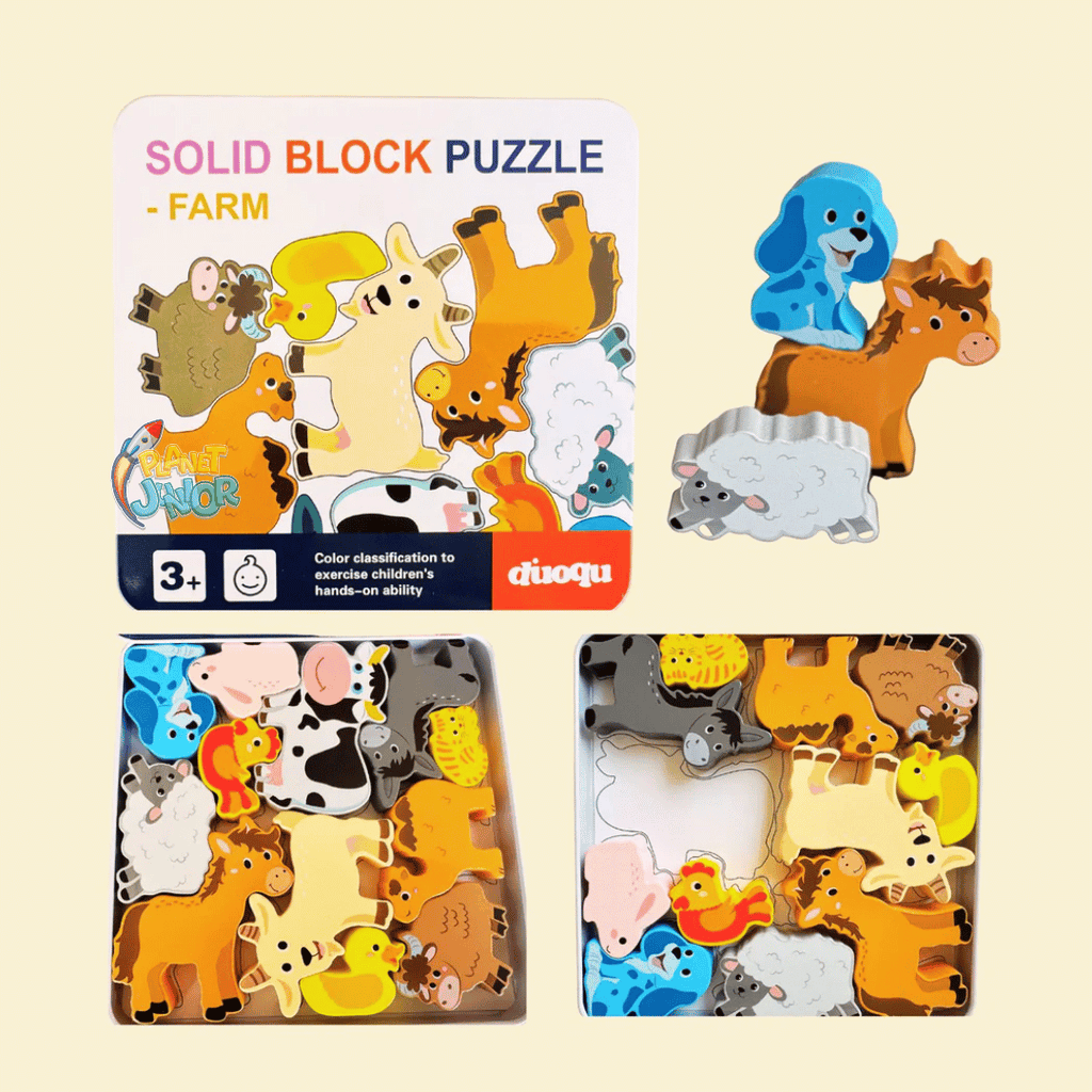 Premium Wooden Farm Animal Block Puzzle