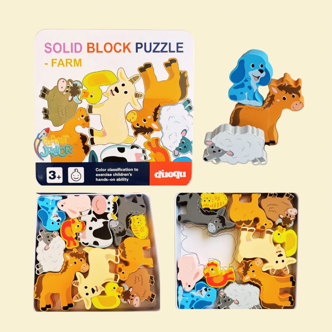 Premium Wooden Farm Animal Block Puzzle