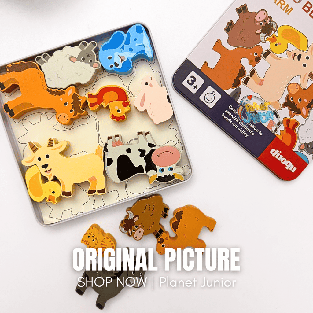 Premium Wooden Farm Animal Block Puzzle