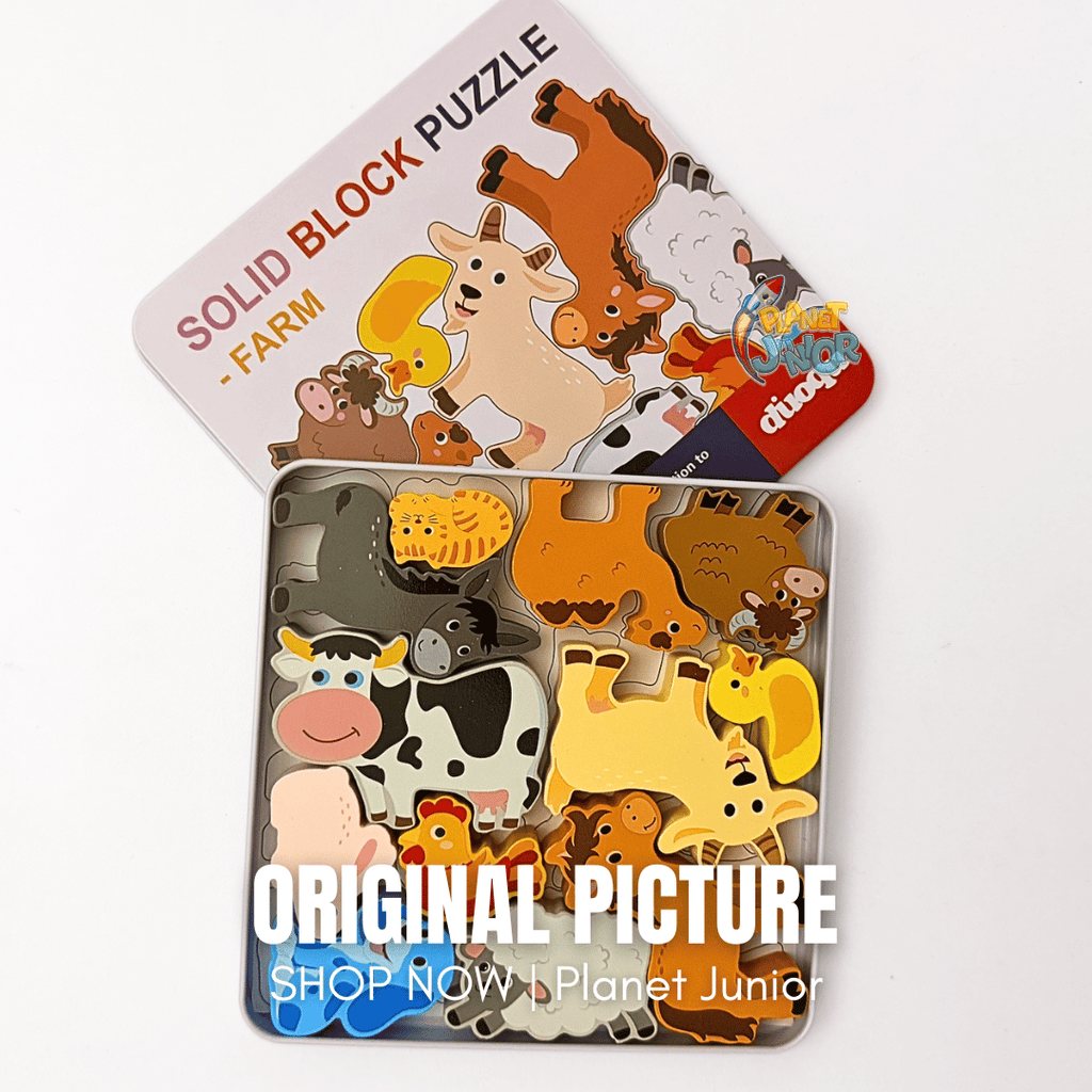 Premium Wooden Farm Animal Block Puzzle