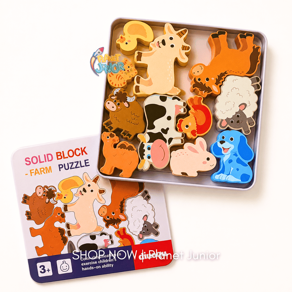 Premium Wooden Farm Animal Block Puzzle
