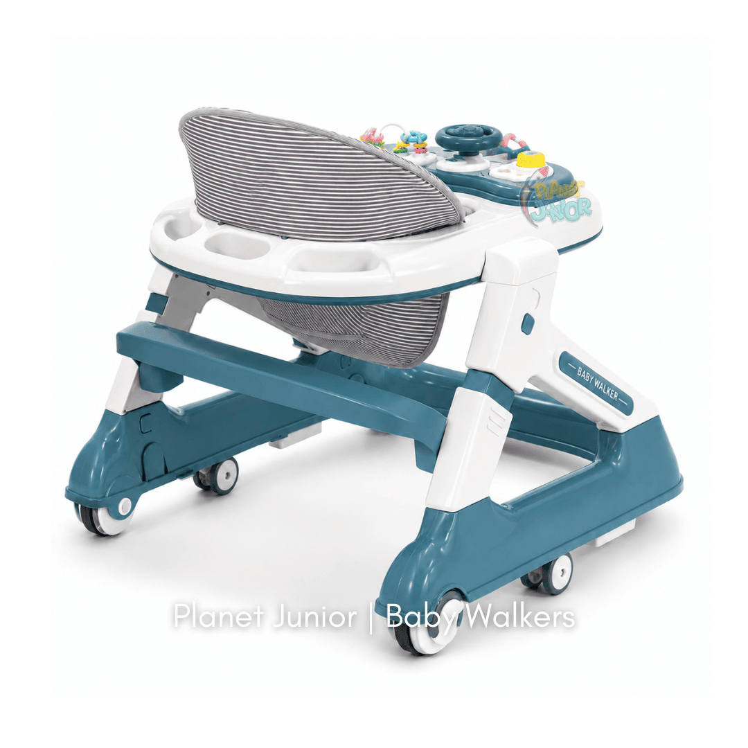Height Adjustable & Foldable Baby Walker with Steering Wheel Activity Tray