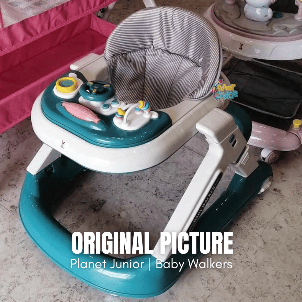 Height Adjustable & Foldable Baby Walker with Steering Wheel Activity Tray