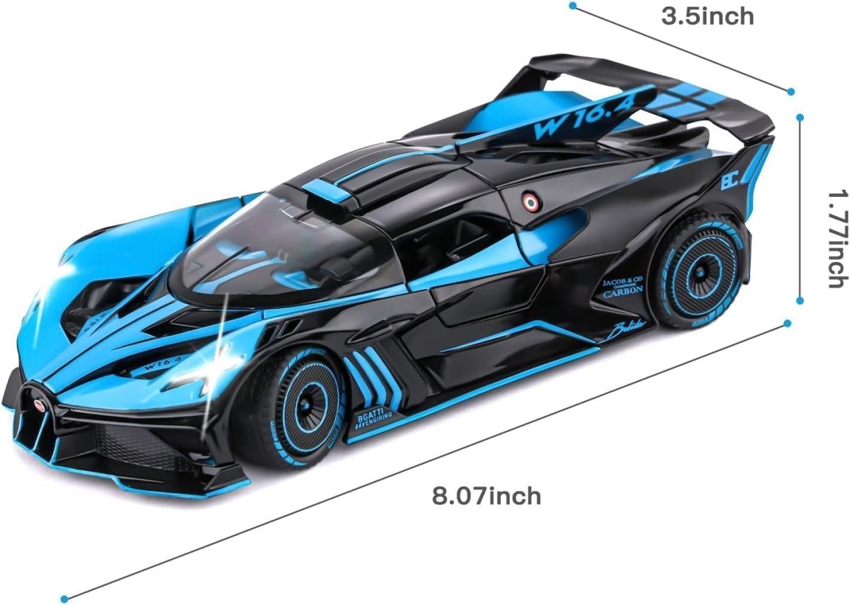 1:24 Die-Cast Bugatti Bolide with Spray Effect Diecast Model Car – Light, Sound & Butterfly Doors 🏎️💙