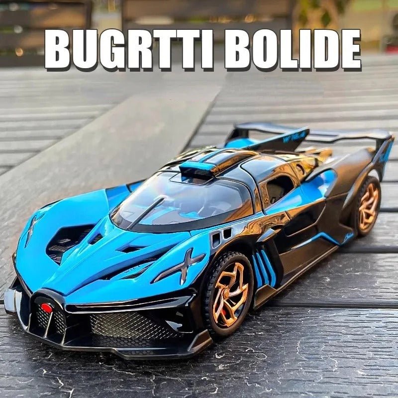 1:24 Die-Cast Bugatti Bolide with Spray Effect Diecast Model Car – Light, Sound & Butterfly Doors 🏎️💙