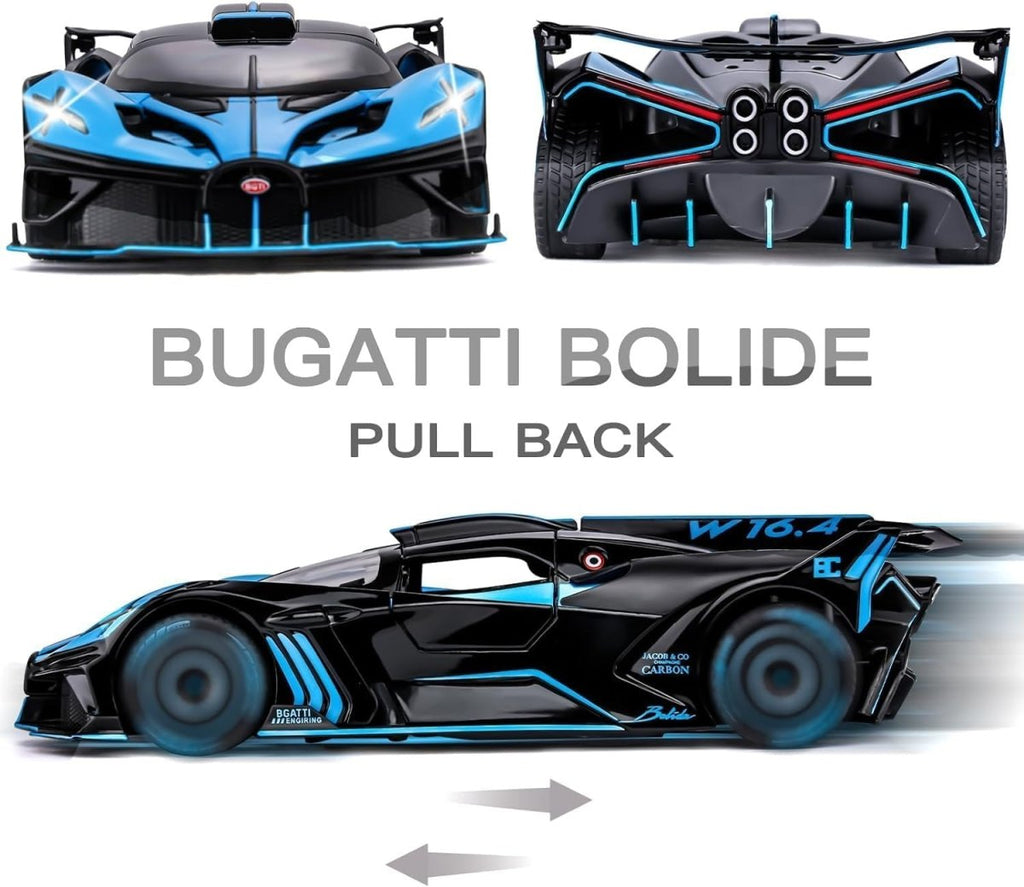 1:24 Die-Cast Bugatti Bolide with Spray Effect Diecast Model Car – Light, Sound & Butterfly Doors 🏎️💙