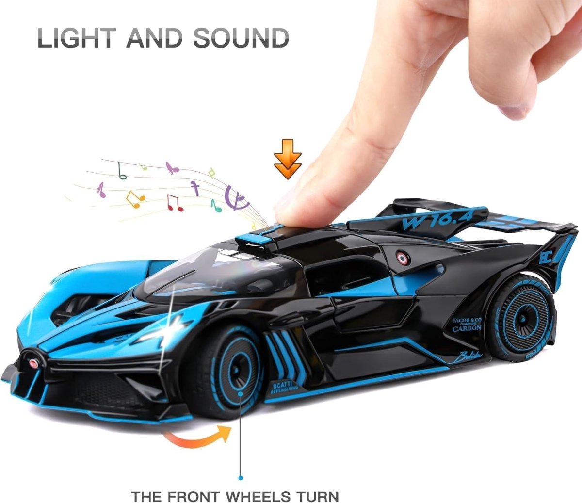 1:24 Die-Cast Bugatti Bolide with Spray Effect Diecast Model Car – Light, Sound & Butterfly Doors 🏎️💙