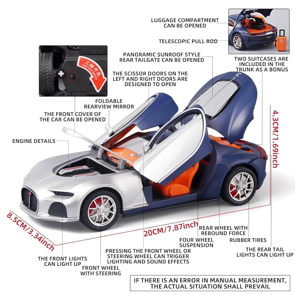 1:24 DieCast Bugatti Atlantic with Smoke Effect & Additional Briefcases
