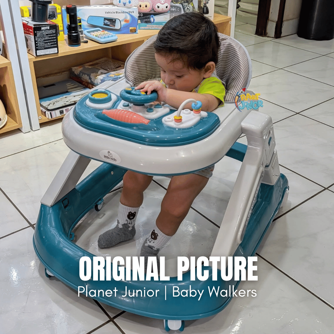 Height Adjustable & Foldable Baby Walker with Steering Wheel Activity Tray