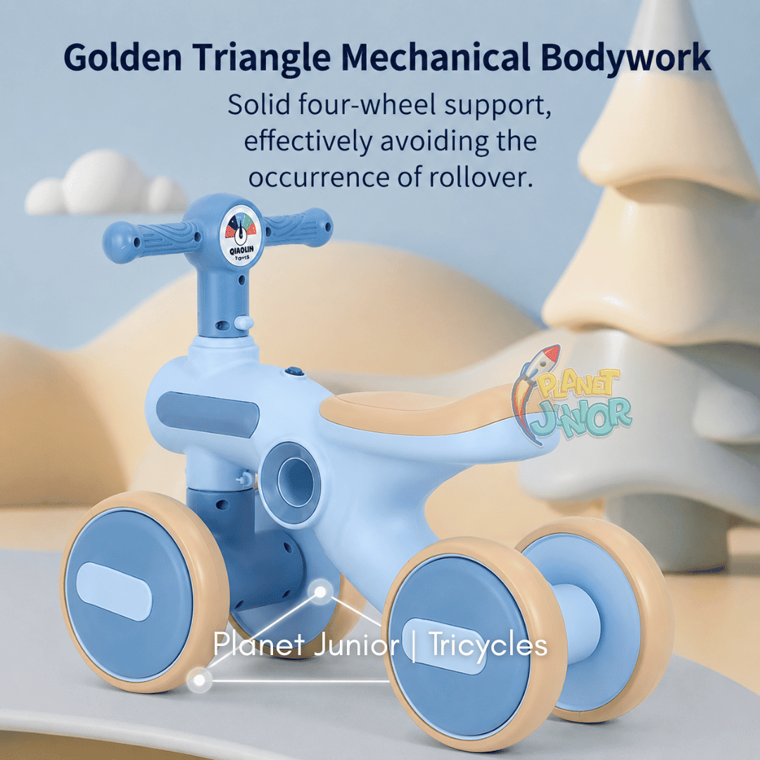 Baby 4-Wheel Balance Bike with Music & Lights