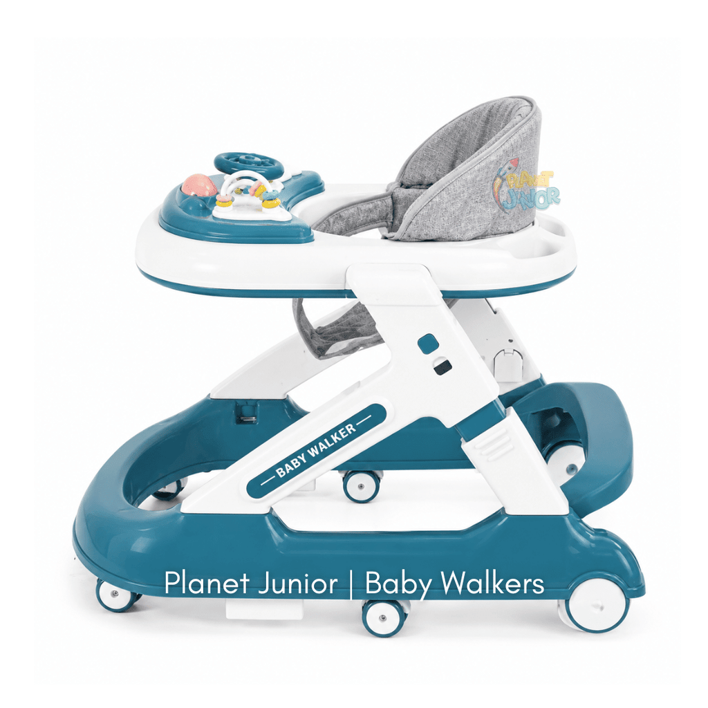 Height Adjustable & Foldable Baby Walker with Steering Wheel Activity Tray