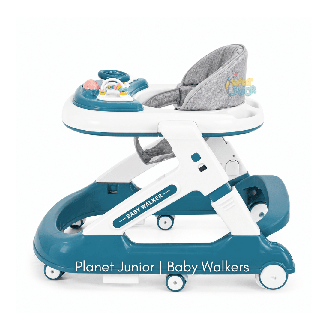 Height Adjustable & Foldable Baby Walker with Steering Wheel Activity Tray