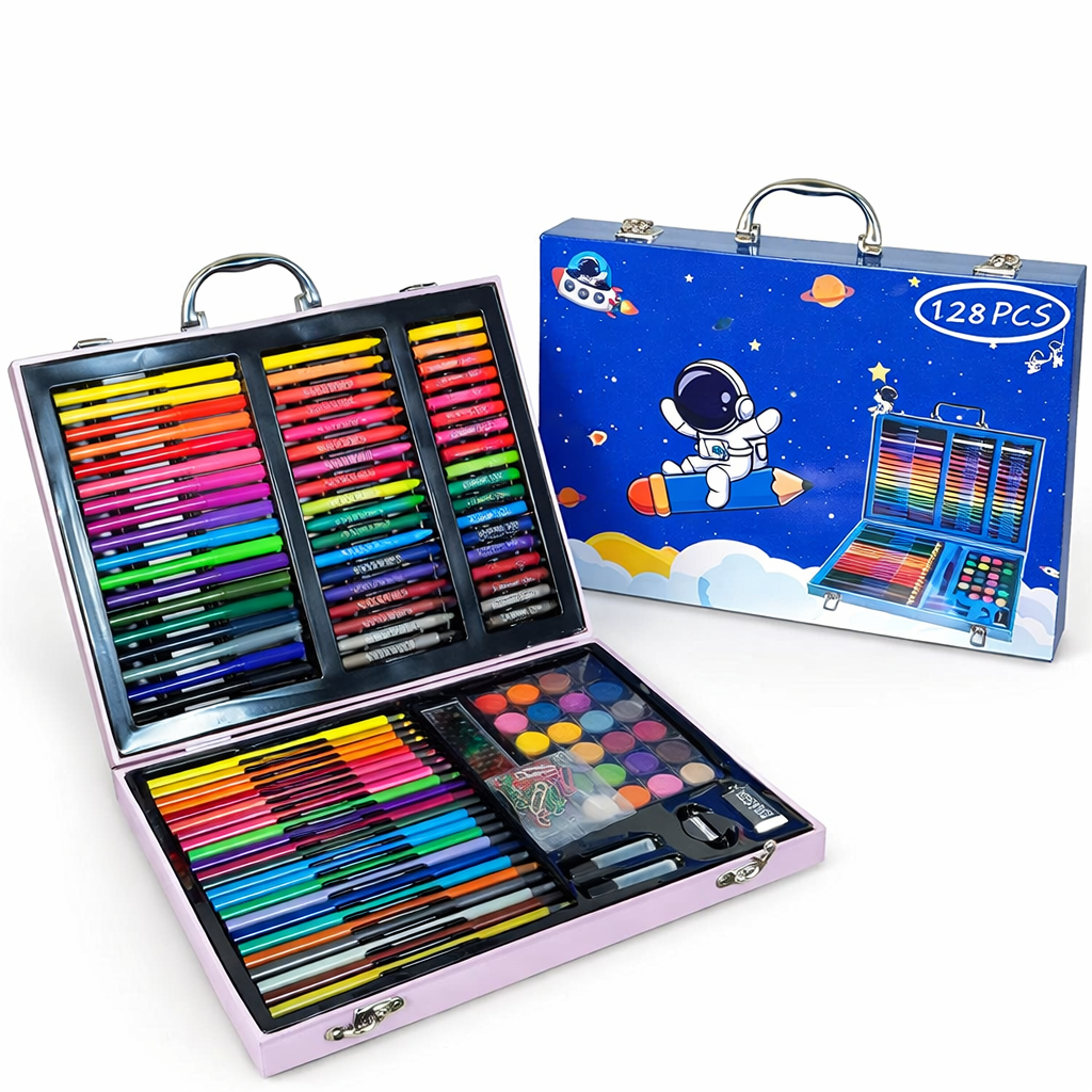 🎨 128 Pcs Kids Art Set – Creative Drawing Kit in Carry Case