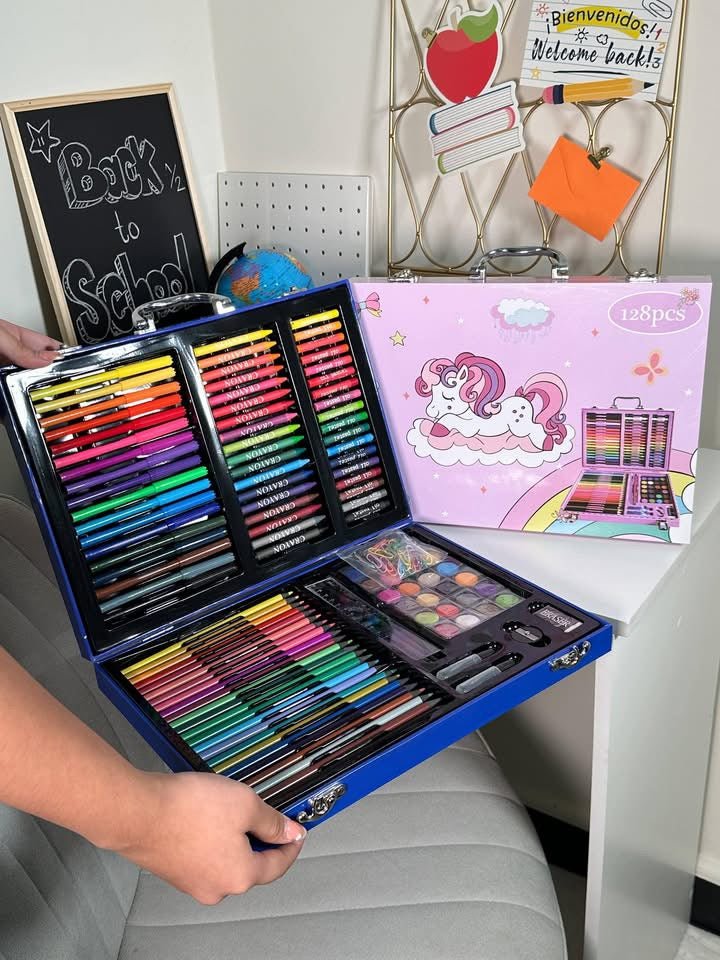 🎨 128 Pcs Kids Art Set – Creative Drawing Kit in Carry Case