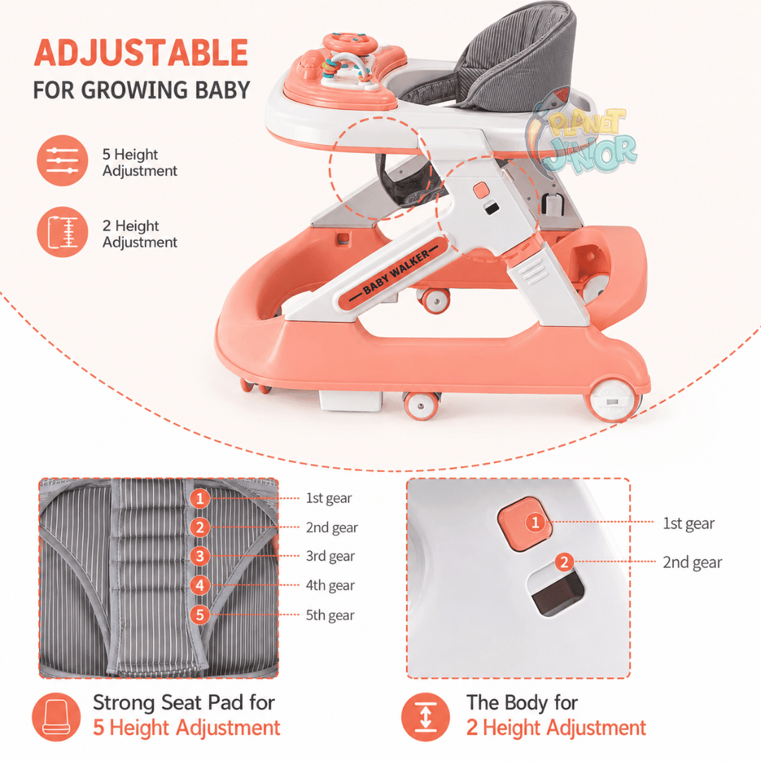 3 in 1 Foldable Baby Multifunctional Walker with Activity Tray, Handle & Padded Seat