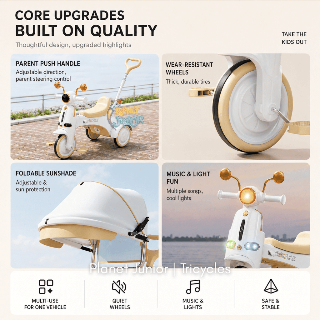 Multifunctional Baby Tricycle with Parent Handle & Canopy