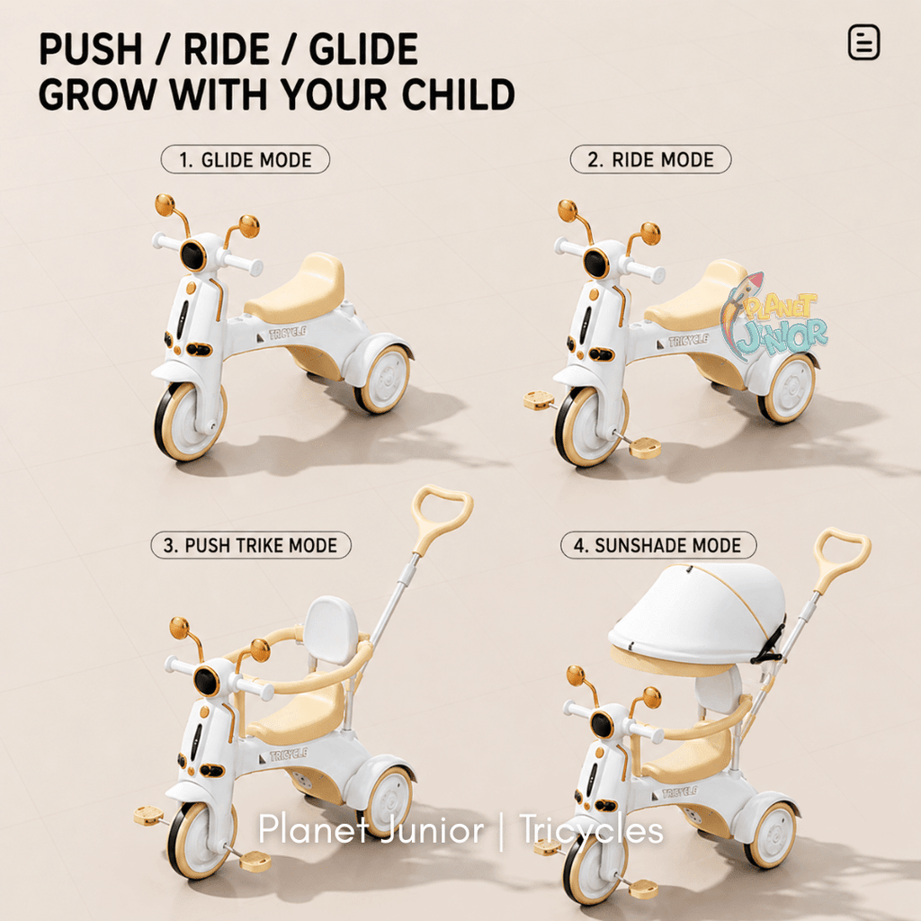 Multifunctional Baby Tricycle with Parent Handle & Canopy