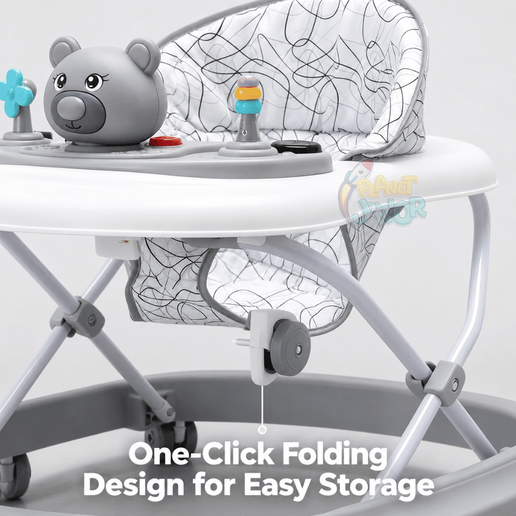 Foldable Baby Walker with Interactive Bear Activity Tray