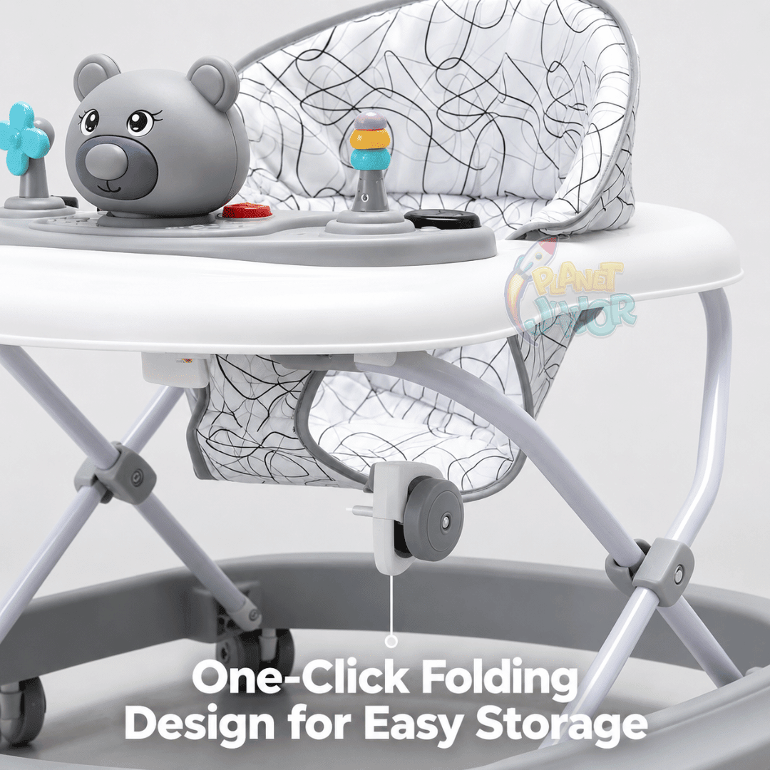 Foldable Baby Walker with Interactive Bear Activity Tray
