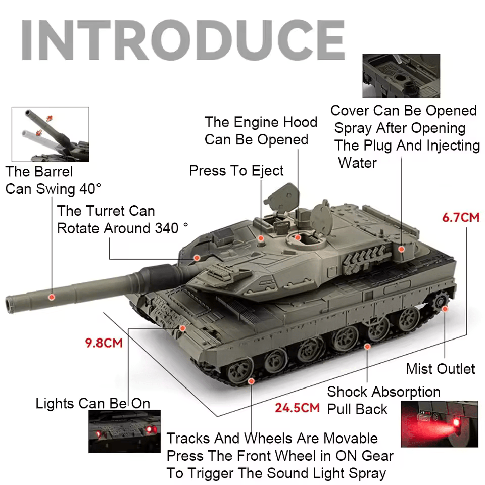 1:48 Alloy Battle Tank with Light & Sound Military Model