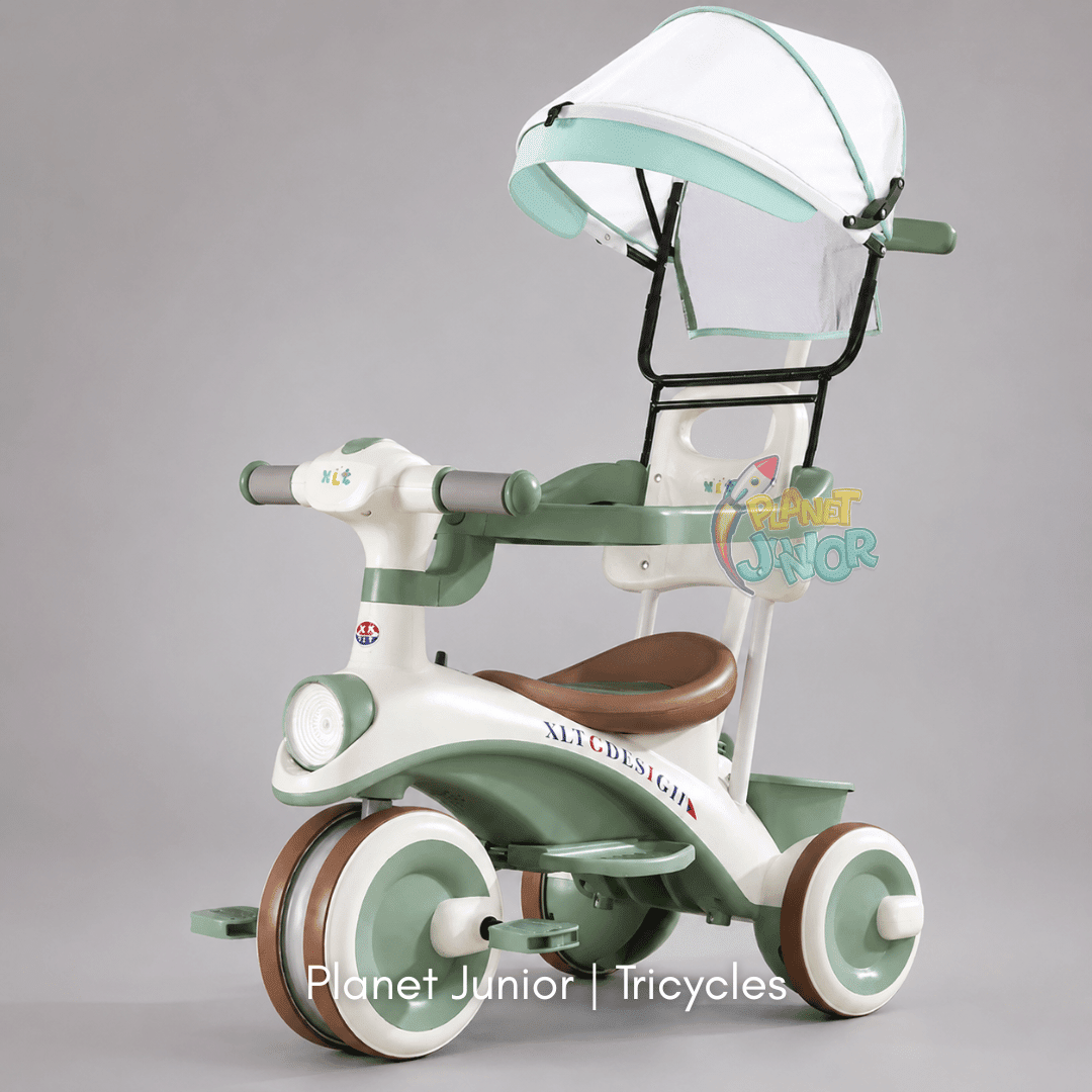 Kids 2-in-1 Stroller Tricycle with Canopy, Push Handle, Music & Lights