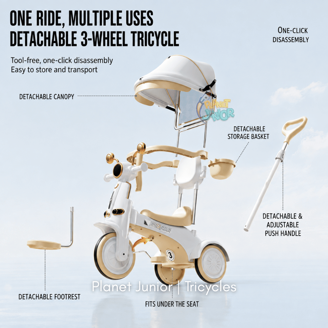 Multifunctional Baby Tricycle with Parent Handle & Canopy