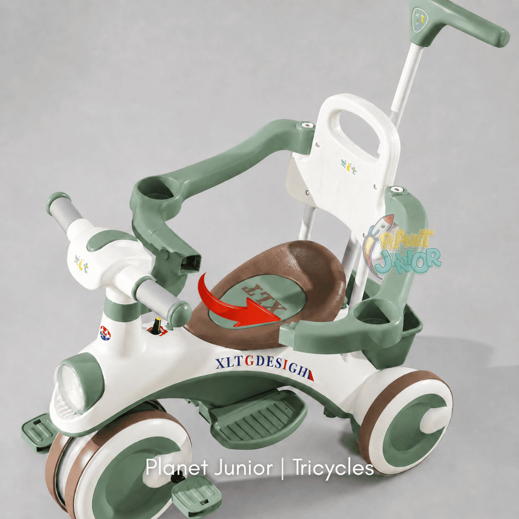 Kids 2-in-1 Stroller Tricycle with Canopy, Push Handle, Music & Lights
