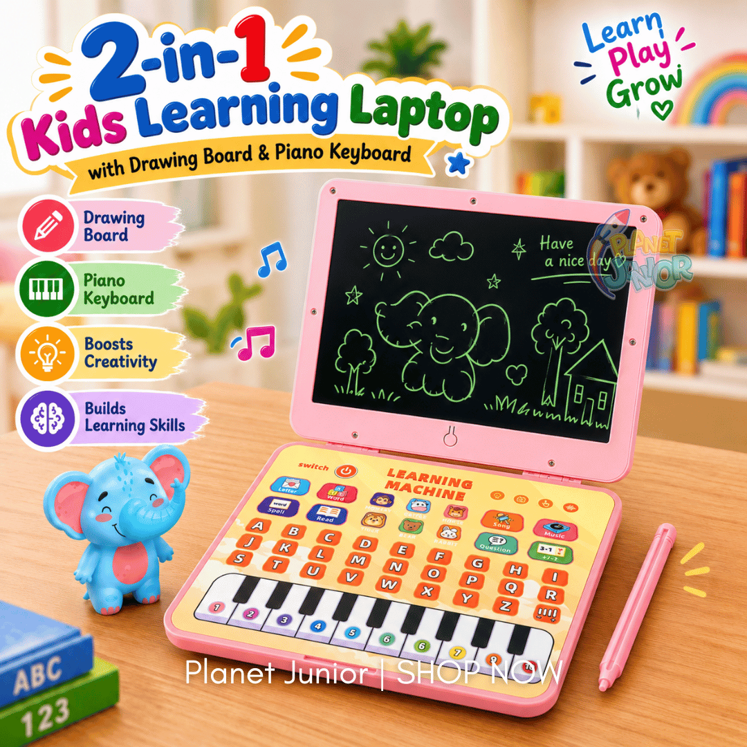 2-in-1 Kids Learning Laptop with Drawing Board & Piano Keyboard