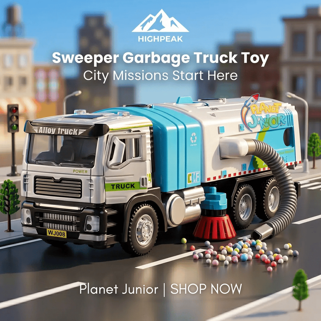 🚛 1:50 Alloy Sweeper Garbage Truck Toy – City Cleaning Vehicle with Rotating Broom, Vacuum &amp; Lights