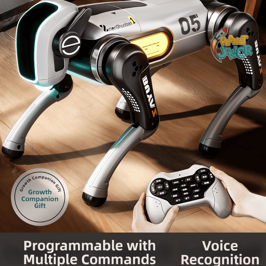 AI Smart Bionic Robot Dog – Remote Control Programmable Robot Pet with LED Lights, Music &amp; Stunt Actions