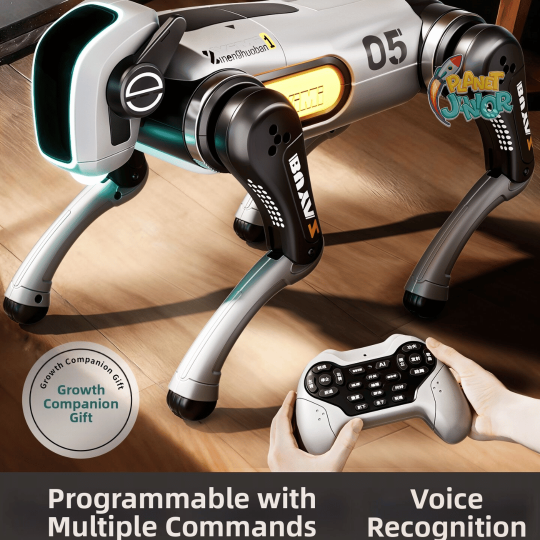 AI Smart Bionic Robot Dog – Remote Control Programmable Robot Pet with LED Lights, Music &amp; Stunt Actions