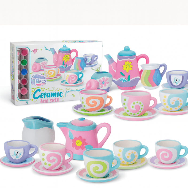 DIY Ceramic Tea Set for Kids  – Paint Your Own Tea Party Playset | 18 Pcs