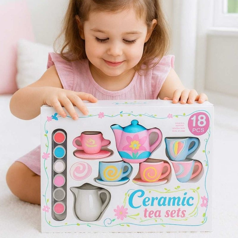 DIY Ceramic Tea Set for Kids  – Paint Your Own Tea Party Playset | 18 Pcs