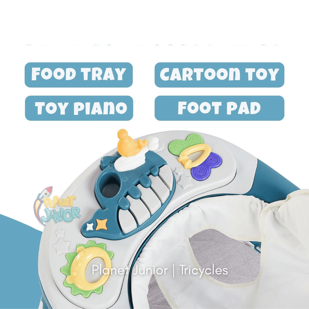 👶 3-in-1 Adjustable Baby Walker with Rocking Function, Feeding Tray & Music