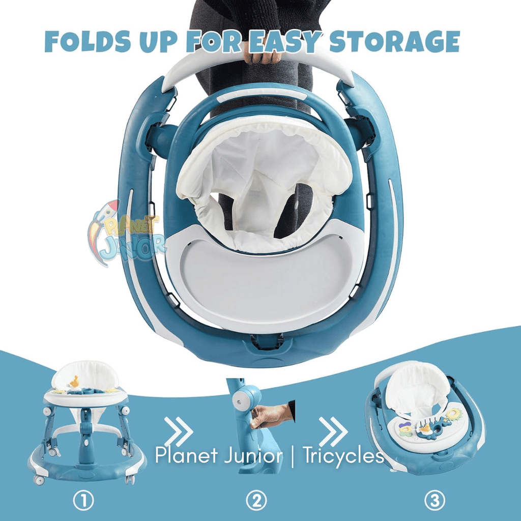 👶 3-in-1 Adjustable Baby Walker with Rocking Function, Feeding Tray & Music