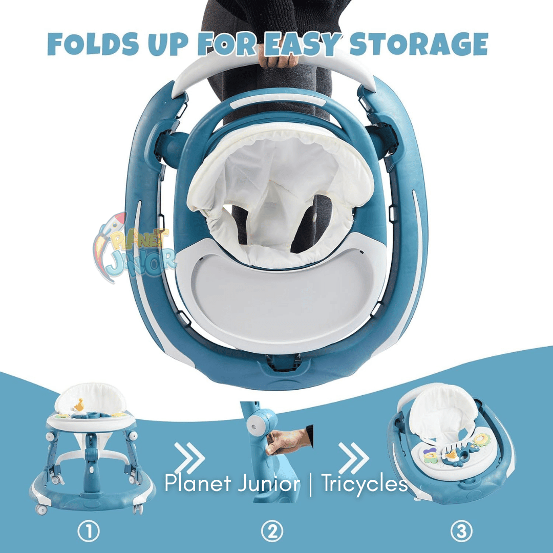 👶 3-in-1 Adjustable Baby Walker with Rocking Function, Feeding Tray & Music
