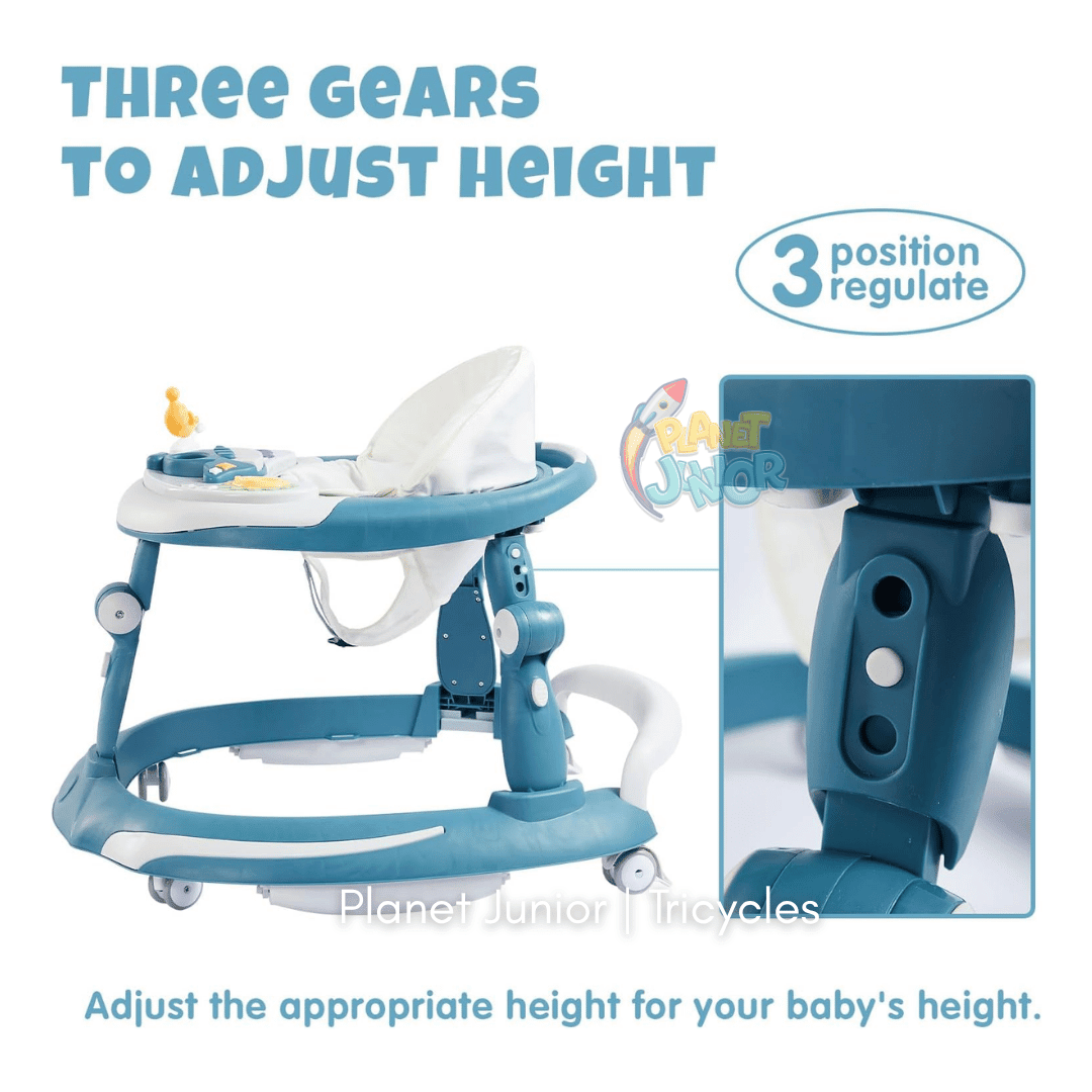 👶 3-in-1 Adjustable Baby Walker with Rocking Function, Feeding Tray & Music