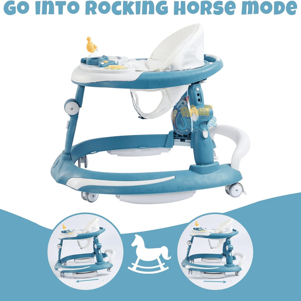 👶 3-in-1 Adjustable Baby Walker with Rocking Function, Feeding Tray & Music